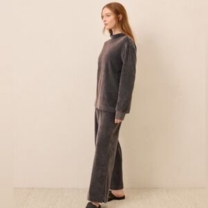 Pact Organic Cotton Pure Velour Wide Leg Pants Charcoal Grey Size Large